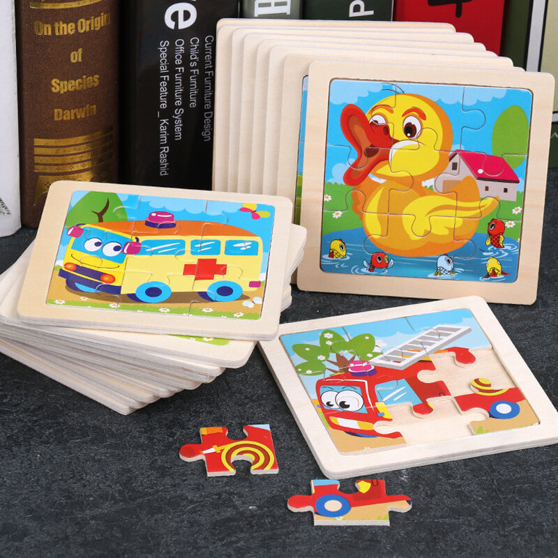 11 x11cm bambini Puzzle in legno cartone animato traffico animale Tangram Puzzle in legno giocattoli educativi Jigsaw Toys per i regali dei bambini