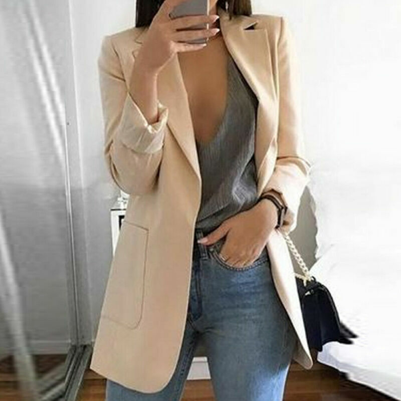 Frauen Mode Warme Slim Fit Formale Blazer Lange Anzug Mäntel Arbeit Outwear Jacken