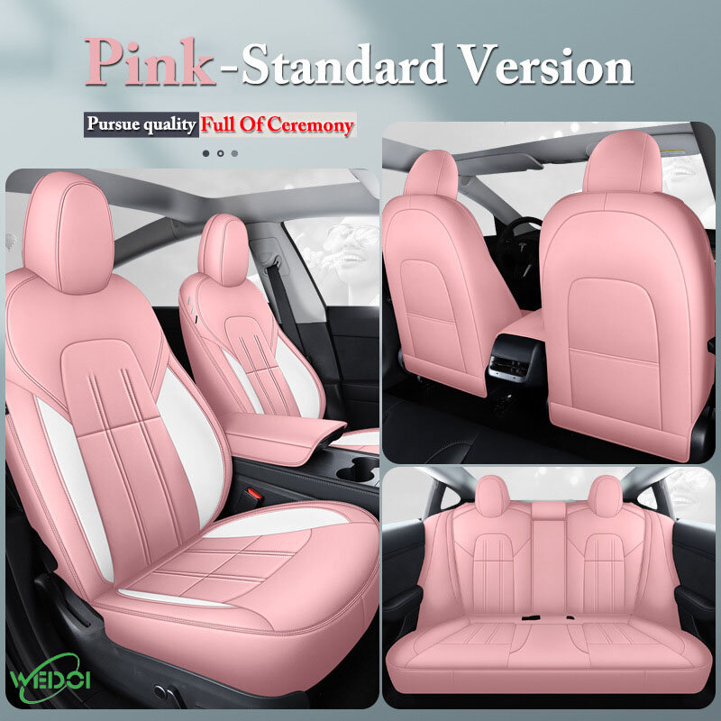 WEDOI Car Seat Cover For Tesla Model 3 2021 PU Leather Pink Full Surrounded Cushion Protector For Tesla Accessories 2021