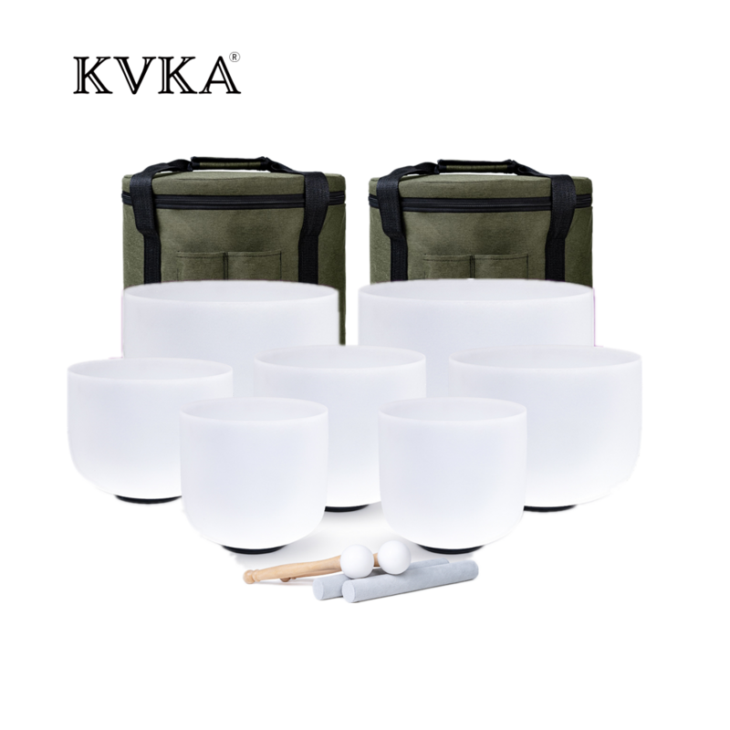 Набор чакр KVKA 7-12 дюймов из 7 хрустальных Поющая чаш с тяжелыми чехлами для переноски