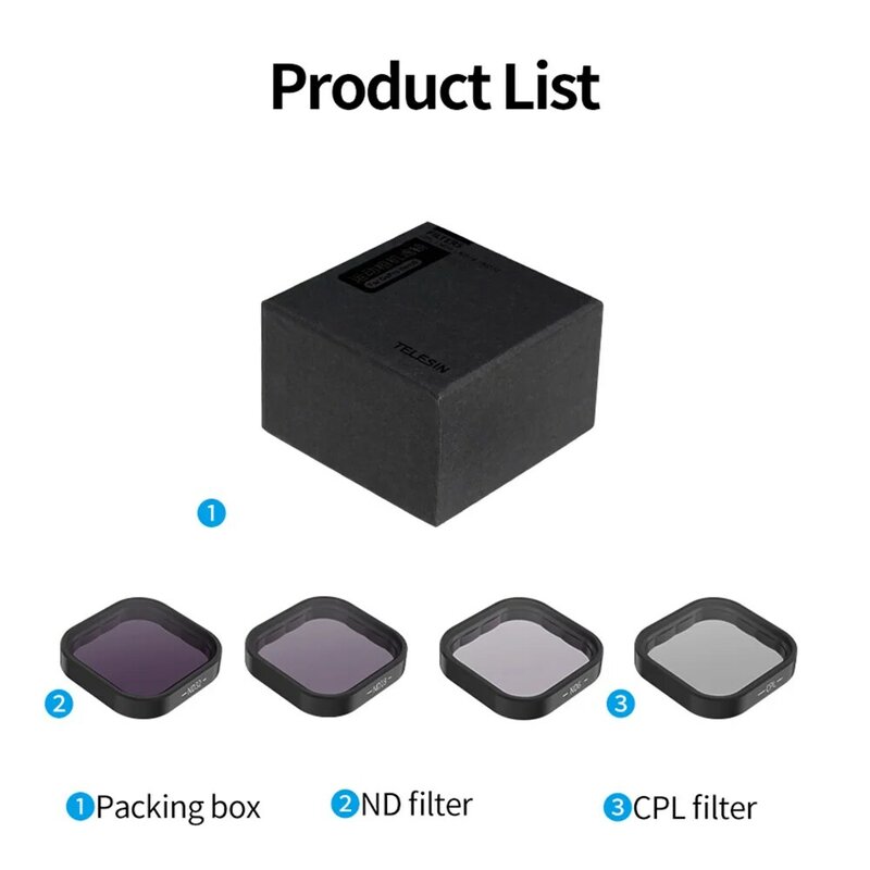 GoPro Hero 9,10,11,12モデル用のTELESIN-CPLアルミニウム合金フィルターセット,黒のアクションカメラND cplレンズ,nd8,nd16,nd32