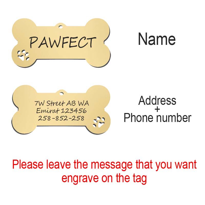 Collar con etiqueta de identificación personalizada para mascotas, llavero con nombre grabado para perro, gato, cachorro, colgante de hueso, accesorios para Collar