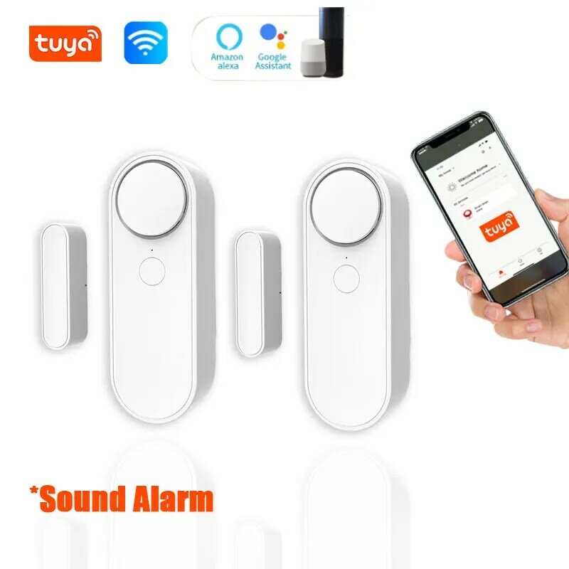 Tuya Smart Home WiFi Sensor Pintu Detektor Terbuka/Tertutup Kompatibel dengan Alexa Smart Life Keamanan Pemberitahuan Aplikasi untuk Rumah