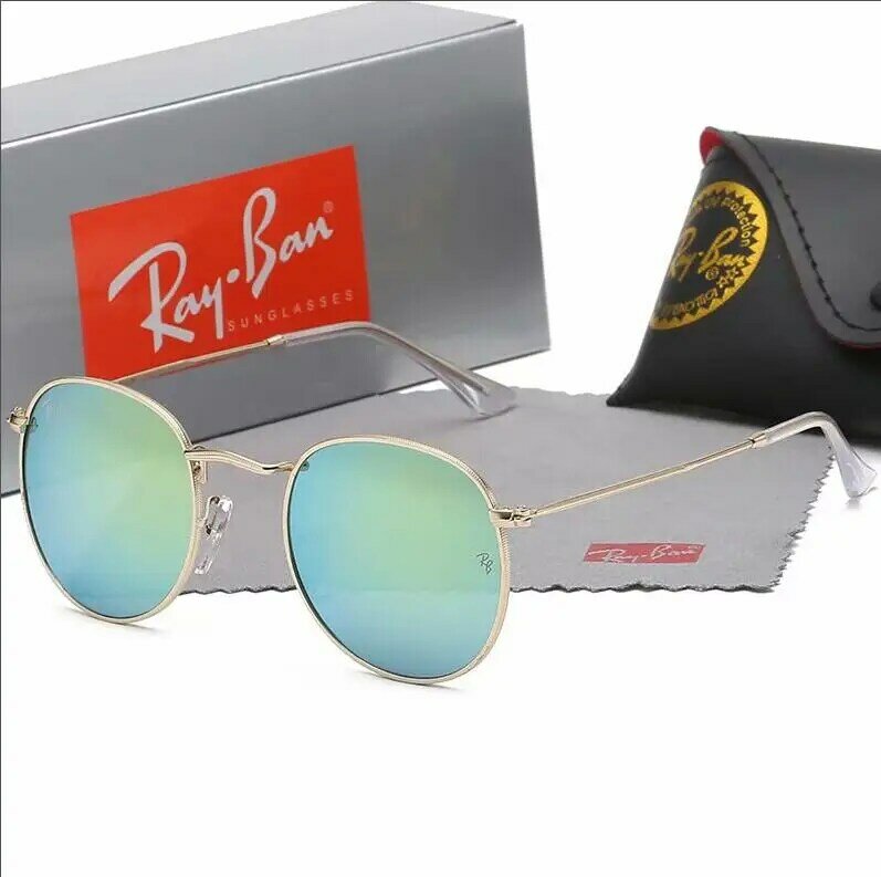 Rayban 2019 Acessórios Retro Espelho Redondo Lente Óculos Óculos de Proteção UV Óculos De Sol Para Homens/Mulheres RB3447