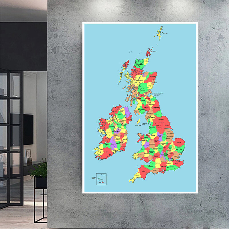 Póster de pared del mapa del Reino Unido, lienzo no tejido, pintura para sala de estar, decoración del hogar, suministros escolares, 100x150cm
