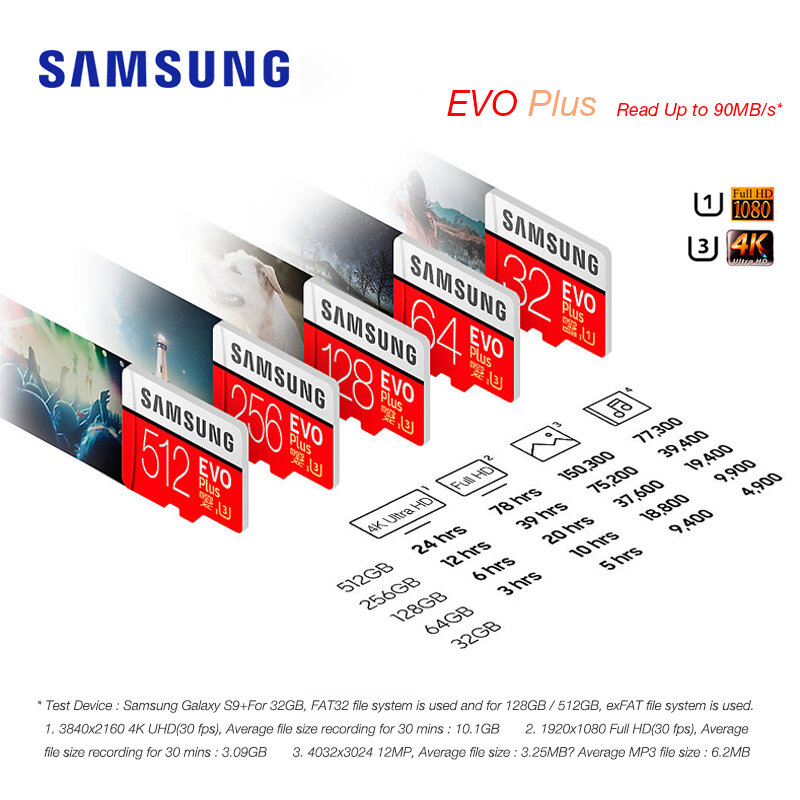 Karta microsd SAMSUNG EVO Plus/PRO 512Gb 256G 128G 64G 32Gb EVO U3/U1 Class10 U1 microSDXC/SDHC EVO + 16G 32Gb karta pamięci