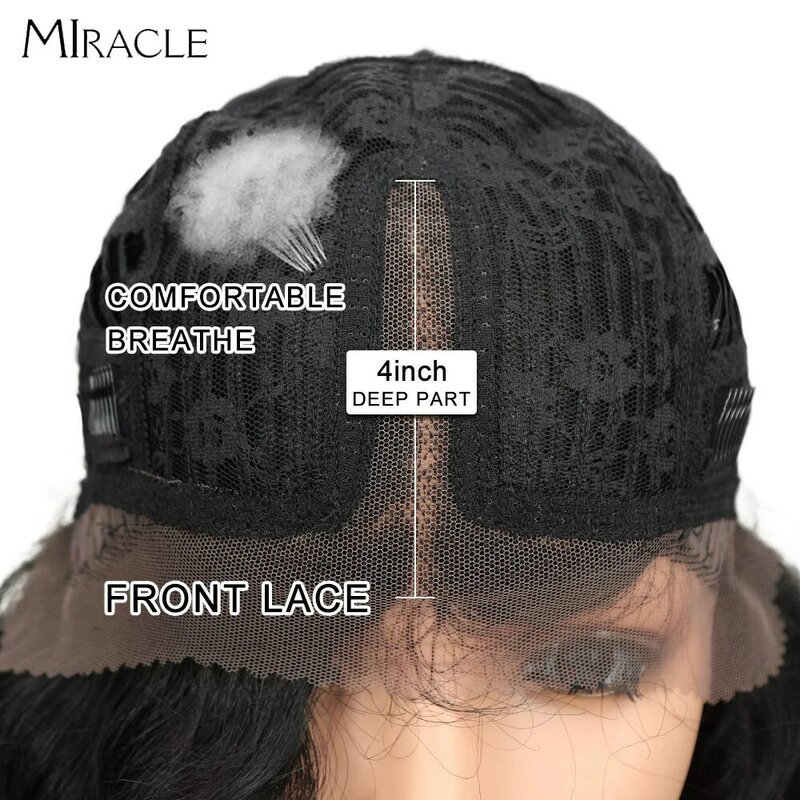 MIRACLE-peluca frontal de encaje sintético para mujer, cabello falso de alta temperatura, onda corporal, Rubio degradado, 26 pulgadas, Cosplay
