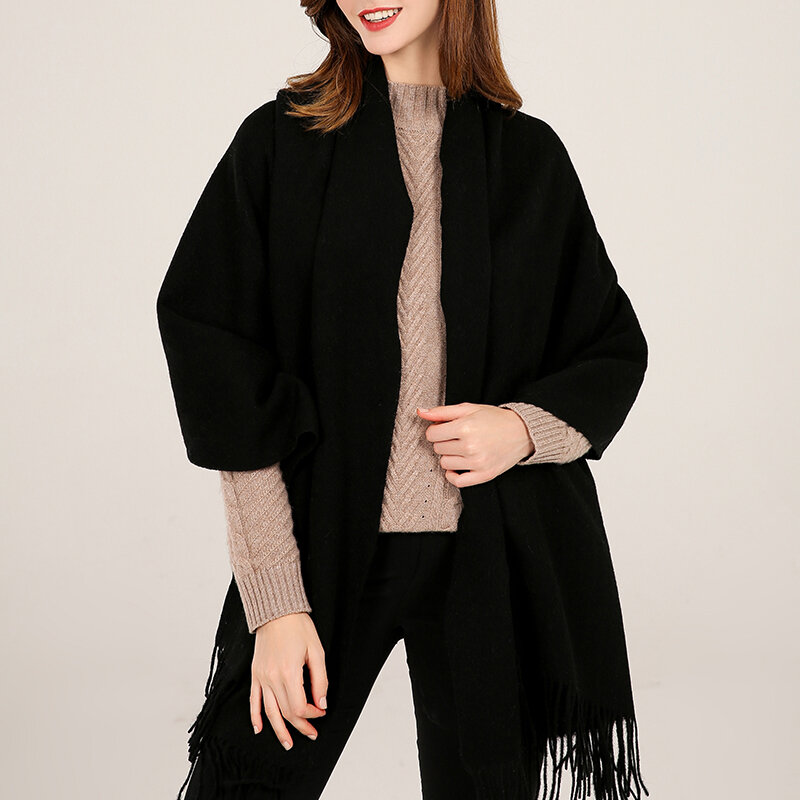 Châle en laine véritable pour Femme, écharpe épaisse en Pashmina, chaude, en cachemire, rouge, collection hiver 100%