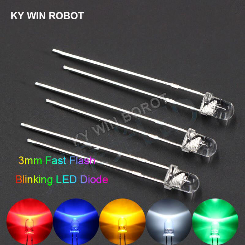 50Pcs 3 Mm Wit Groen Rood Blauw Geel Light-Emitting Diode Automatische Knipperende Led Flash Controle Knipperend 3 Mm Led Diode 1.5Hz