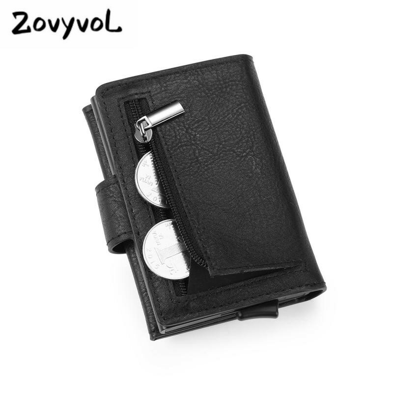 Zovyvol-tarjetero antirrobo RFID para hombre, billetera delgada de cuero PU para negocios, tarjetero de Metal, billetera inteligente mágica