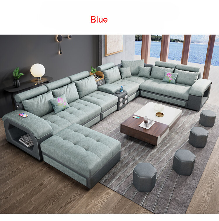 Conjunto de sofá de tecido de algodão sala de estar conjunto de móveis u forma