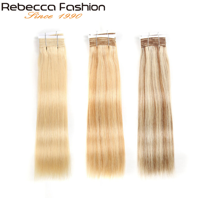 Rebecca Double Drawn capelli lisci P6/613 biondo P27/613 fasci di tessuto di capelli umani brasiliani 1 pezzo solo estensioni Remy