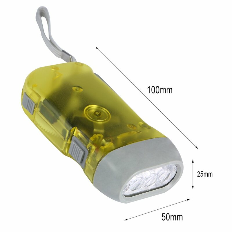 3 LED multifuncional de mano presionando dínamo con manivela de linterna con asa enrollable luz de la antorcha de mano manivela de la lámpara de luz