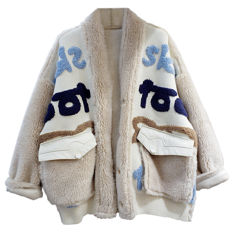 Cappotto di pelliccia invernale donna giacca di pelliccia di agnello sintetico caldo spesso tasca grande moda scollo a v cappotto di orsacchiotto sciolto giacche di lana d'agnello femminile
