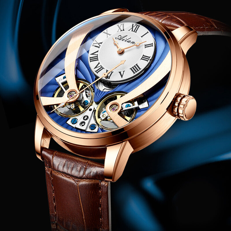Podwójne Tourbillon biznesowe zegarki luksusowe codzienne automatyczne mechaniczne zegarki sportowe z prawdziwej skóry męski zegar