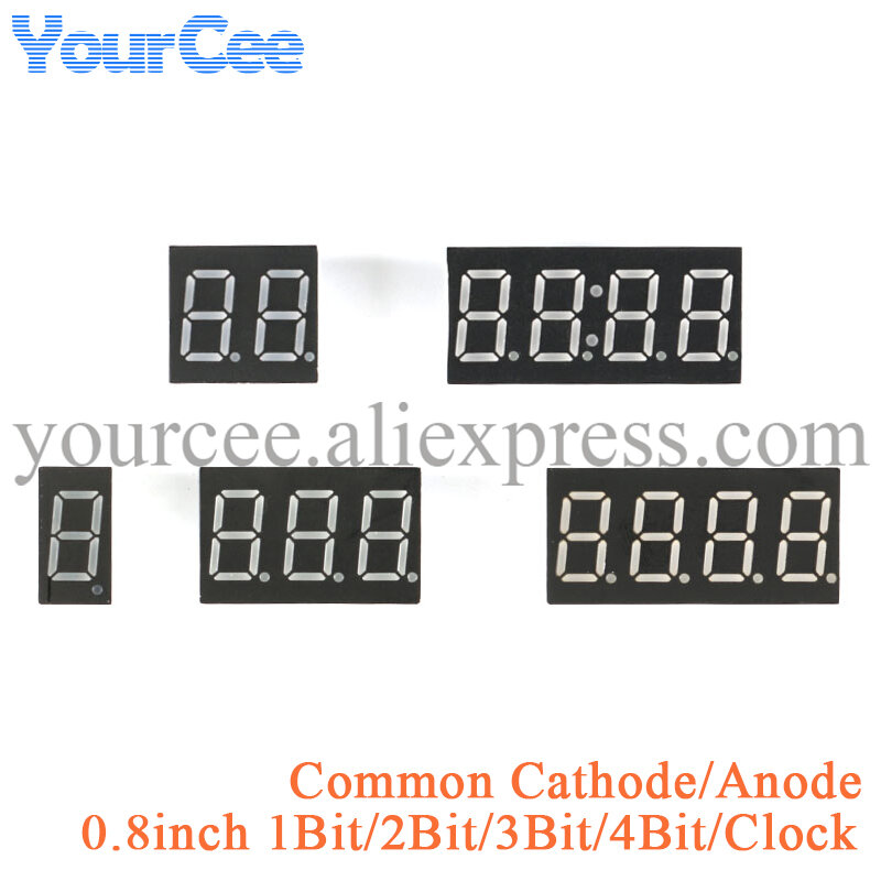 2pcs 0.8 inch LED Display 7 Segment 0.8" 1 Bit/2 Bit/3 Bit/4 Bit Clock Digit Digital Tube Red Common Cathode / Anode