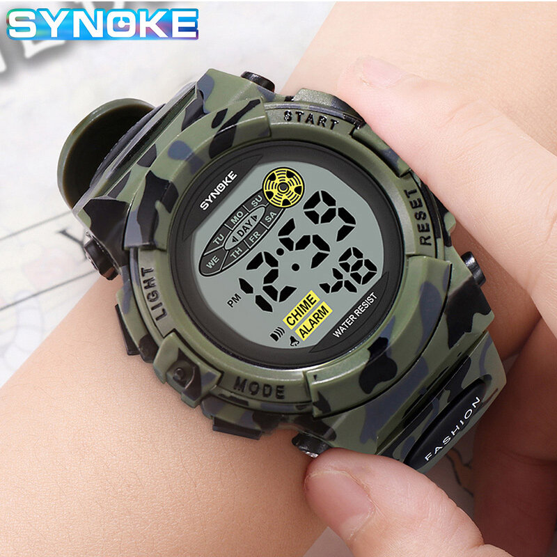 SYNOKE – montre-bracelet numérique à LED pour enfants, accessoire de Sport officiel, pour garçons et filles, style militaire, 9035
