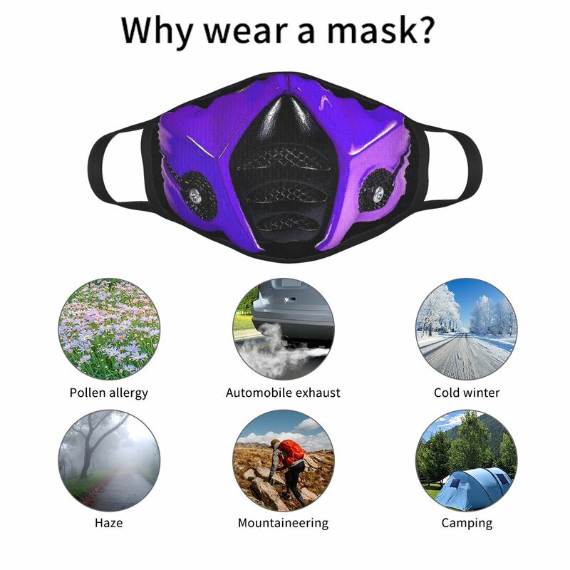 Mascarilla facial reutilizable de color morado para los Kombat, máscara respirador de protección antipolvo, antihumo