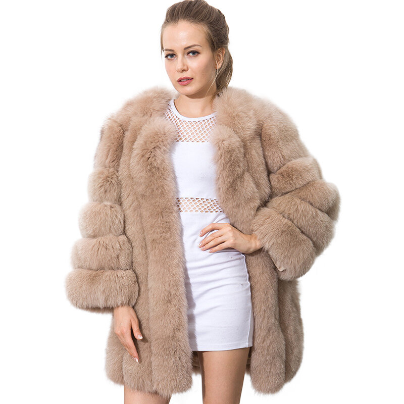 Hot Sell Short Womens Fur Coats Colored Real Fox Fur Coat New Stripe Fashion 80CM Large Size