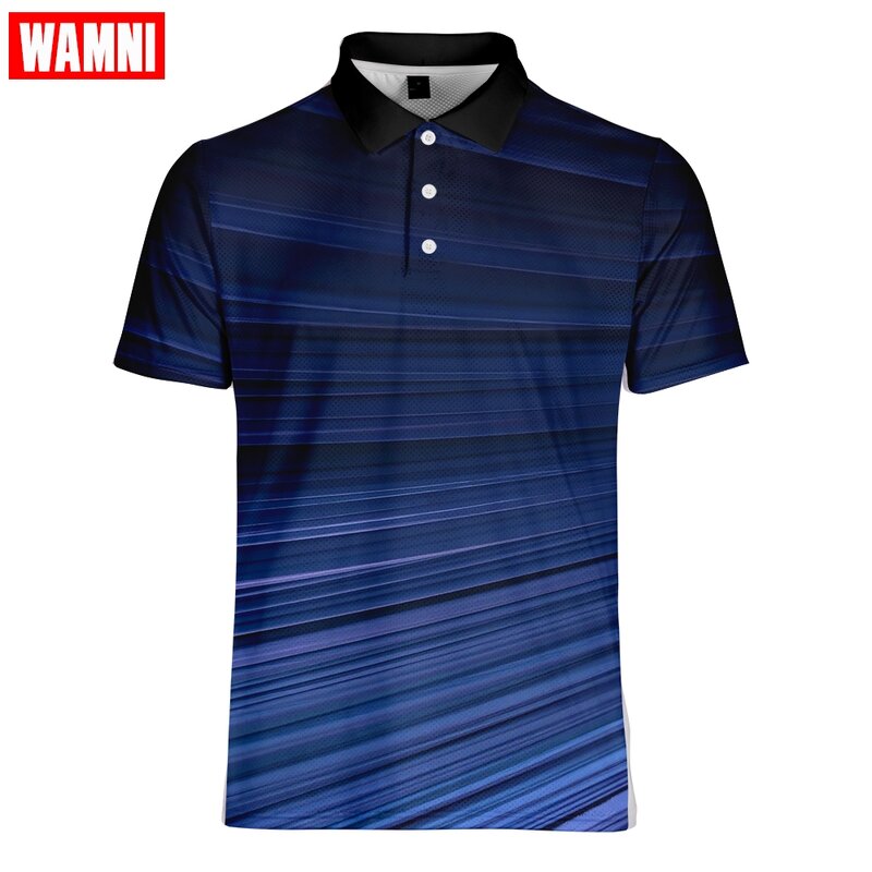 WAMNI Fashion Men 3D  Shirt Casual Funny Sport Stripe Loose Original Design Pullovers Turn-down Collar Male -shirt