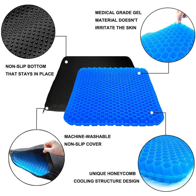 Gel Cooling Comfortable Cushion Double Faced Honeycomb Breathable Easy To Clean Non-Slip Cover For Home Office Car Wheelchair