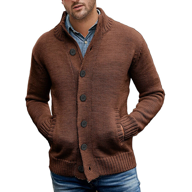 Suéter masculino de algodão com bordado, jaqueta slim com gola v de manga comprida, primavera e outono