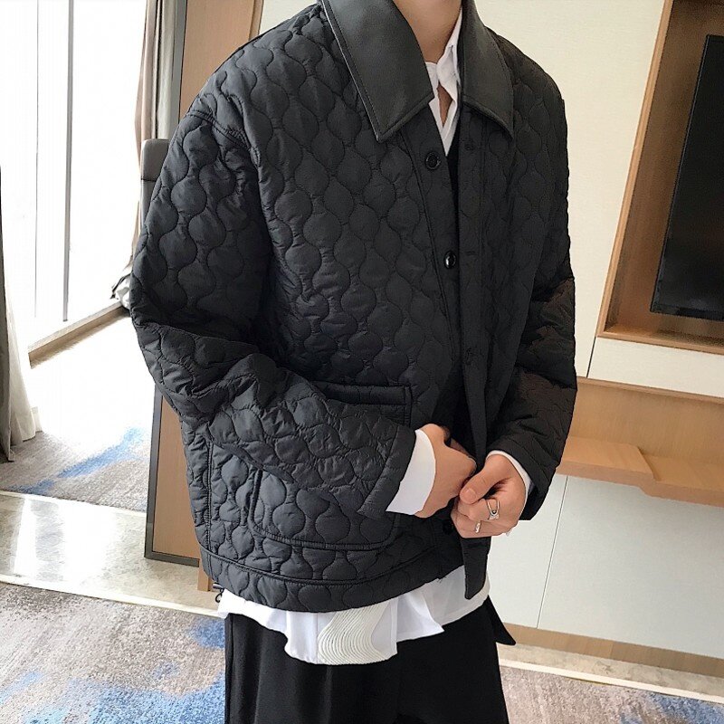 Outono 2022 inverno novo coreano sólido conciso fino parka outerwear masculino casual vintage turn-down collar único breasted jaquetas