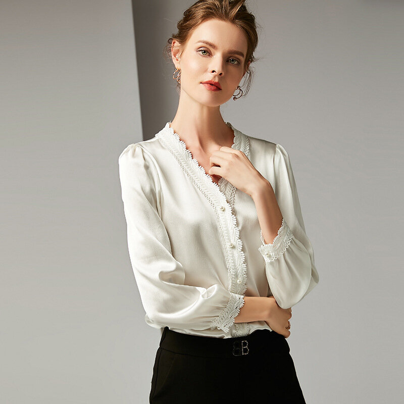 Women Blouses Elegant Slik Long Sleeve Shirt 2020 Spring Summer Sex Office Lady Work Wear Tops Fashion Female Shirts LX2620