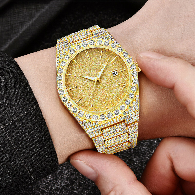 Completo de joyas AAA diamantes para hombres Hip Hop helado relojes para hombre de acero reloj de cuarzo de moda impermeable reloj Dropshipping. Exclusivo.