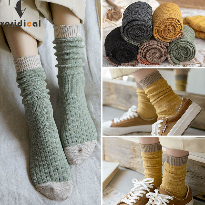 Calcetines cortos de algodón orgánico para mujer y niña, calcetín grueso, suelto, transpirable, Vintage, joven Casual, a rayas, Harajuku, cálidos, de alta calidad
