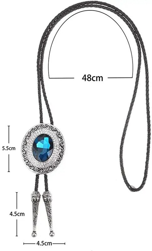 Dasi Bolo Bentuk Bundar Berlian Imitasi Biru untuk Pria Dasi Campuran Seng Tali Kulit Cowgirl Barat Koboi India