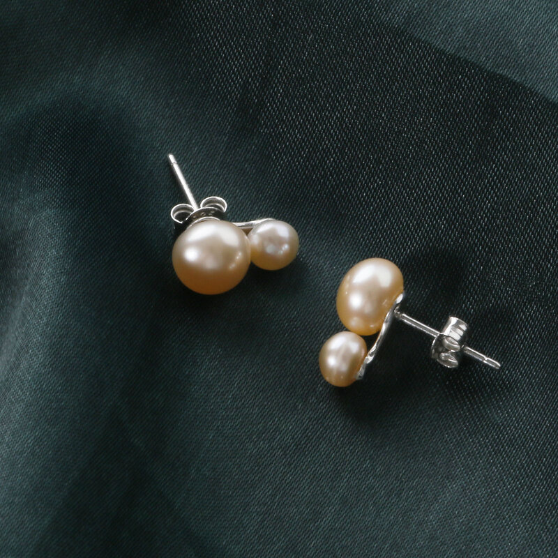 Женские серьги-гвоздики из серебра 925 пробы, с пресноводным жемчугом