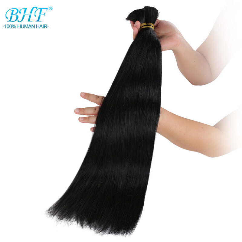 BHF 100% capelli intrecciati umani sfusi realizzati a macchina Remy lisci India capelli sfusi lunghi 100g capelli biondi naturali