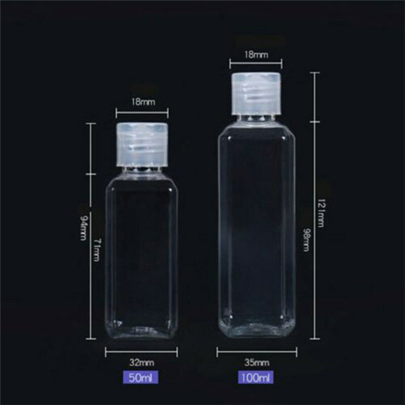Garrafas plásticas do curso 50ml 100 ml da garrafa clara portátil de 1/5 pces para o recipiente cosmético da loção do champô da garrafa sub do curso
