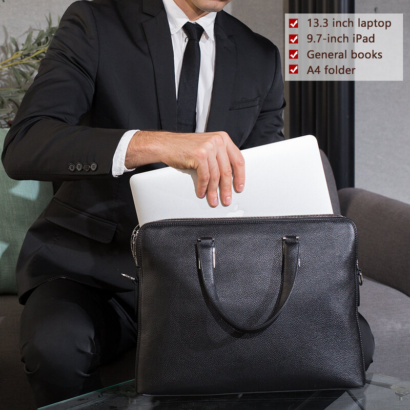 Мужской деловой портфель MVA из натуральной кожи, сумка для ноутбука 13,3 дюйма, двухслойная мужская сумка, дорожная Повседневная сумка через плечо 17613