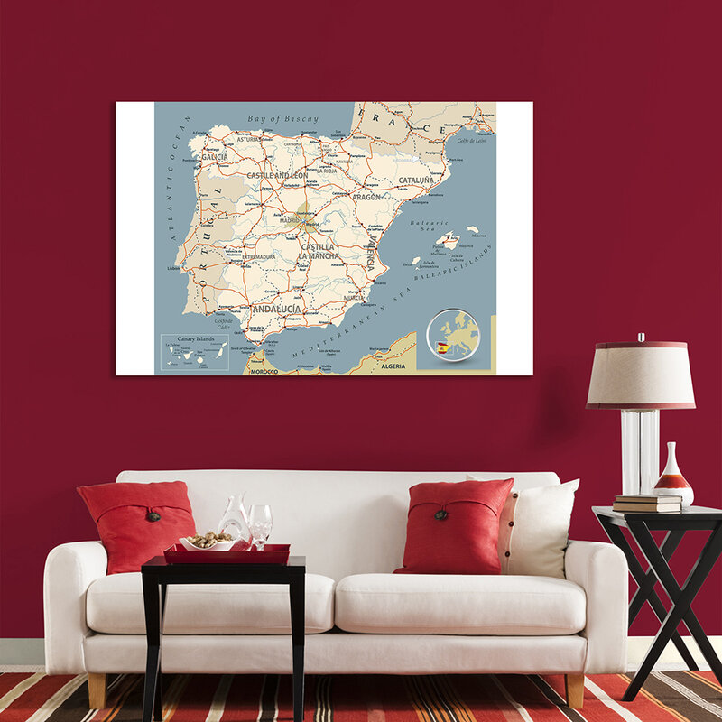 150*100センチメートル道路ネットワーク地図スペイン壁アートポスター不織布のキャンバスの絵画学用品家の装飾