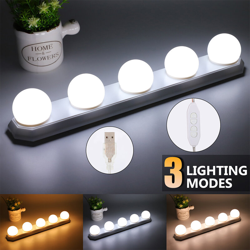 Lámpara LED para maquillaje con interfaz USB, luz de pared, 5 bombillas LED, luz de relleno, portátil, para tocador y espejo