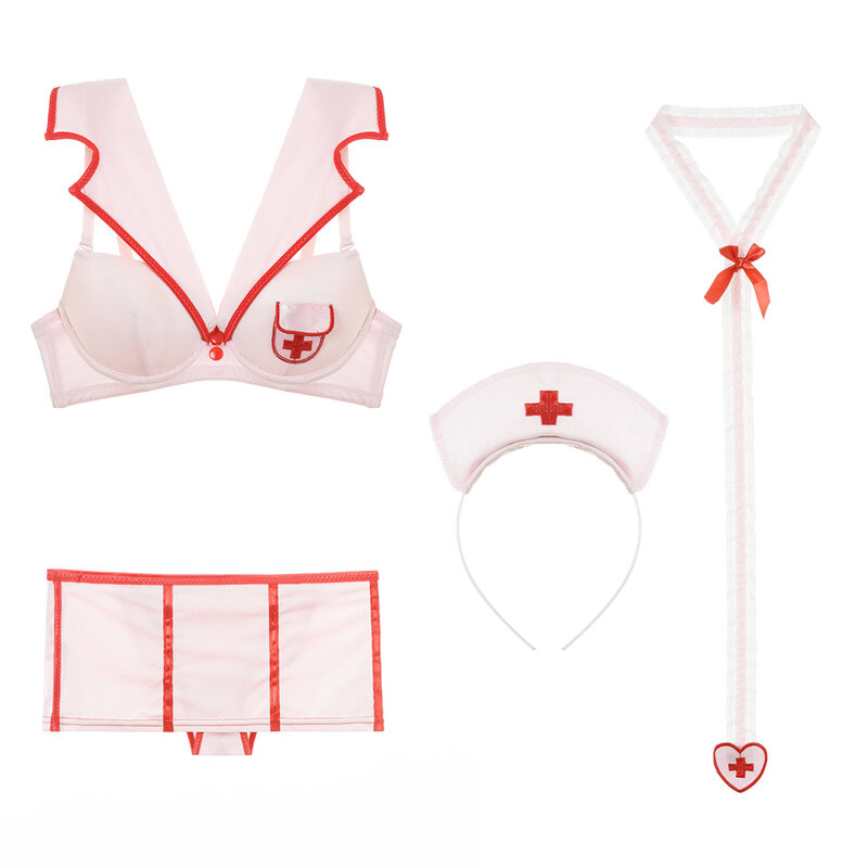 Conjunto de lingerie feminina sexy, uniforme de enfermeira, roupa íntima para cosplay, decote em v profundo