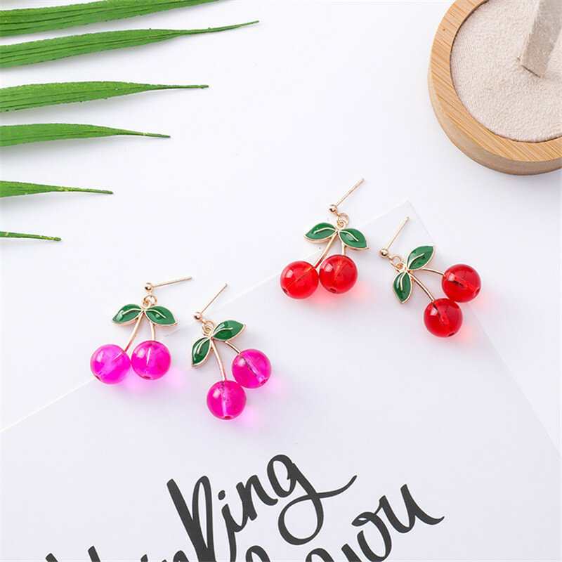 Rote Kirsche Ohrringe für Frauen Niedlich Obst Kirsche Perlen Anhänger Ohrringe Süße Geschenke Mädchen Schmuck Bijoux