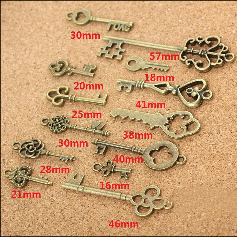 13 sztuk Vintage szkielet klucze antyczne brązowe klucze Retro wisiorek naszyjnik Fancy Decor DIY biżuteria naszyjnik rękodzieło na prezenty