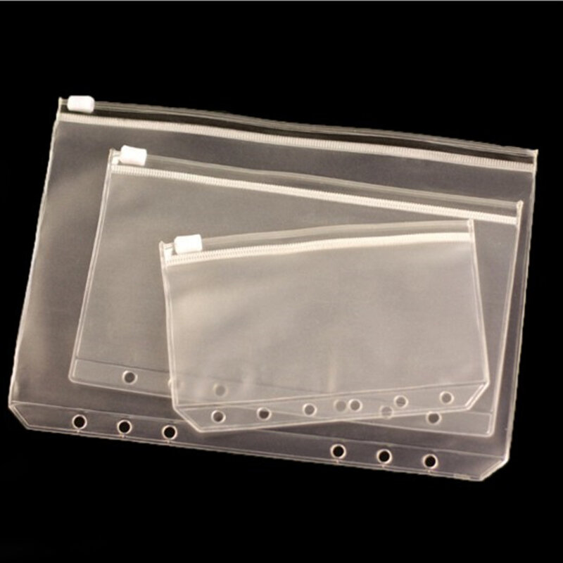1Pc Transparante Pvc Opslag Kaarthouder A5 A6 A7 Bindmiddel Ringen Notebook 6 Hole Bag Envelop Rits Bestandsmap accessoires