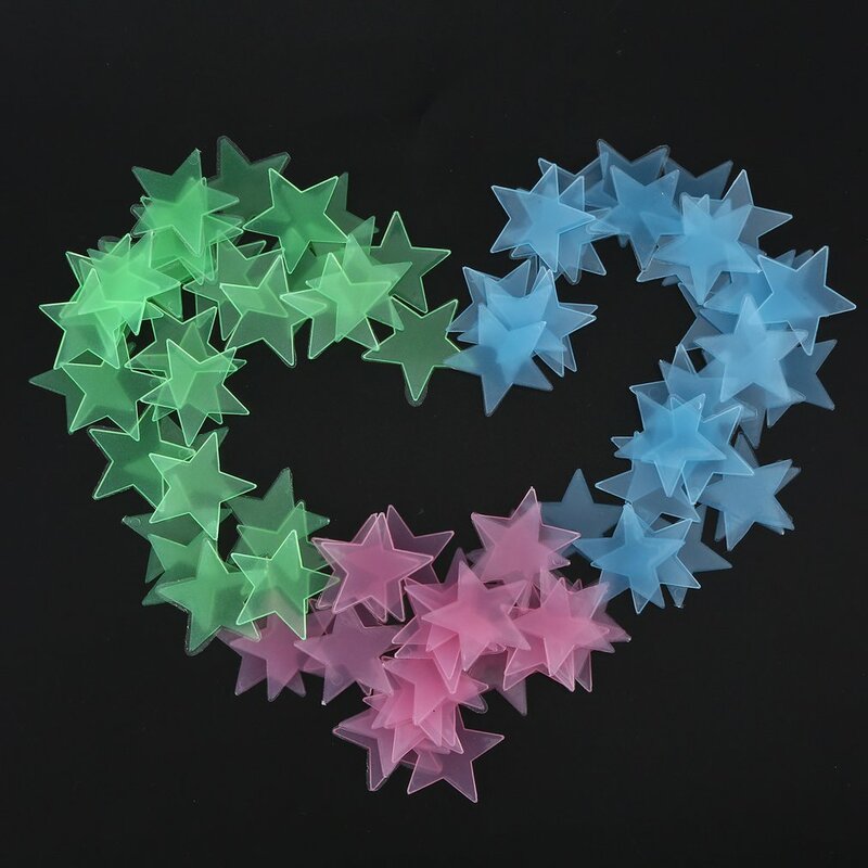 100 sztuk/worek 3D gwiazdy świecące w ciemności naklejki ścienne świecące naklejki fluorescencyjne na ścianę dla dzieci pokój dziecięcy sypialni