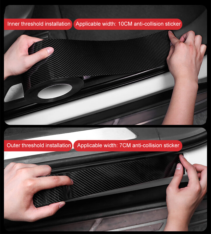 3D Koolstofvezel Auto Sticker 10/7/5/3M Diy Plakken Protector Strip Auto Instaplijsten zijspiegel Anti Kras Tape Beschermen Film