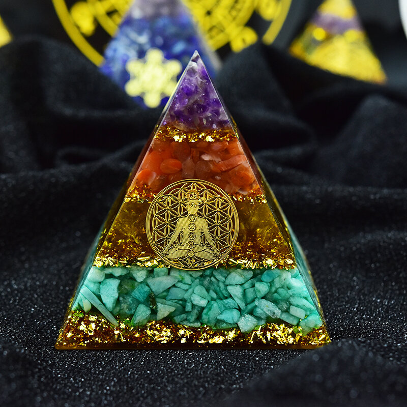 Pirâmide original orgon 7 chakros, ornamentos de cristal energético, ametista natural, citrine ágata amazonita orgonita
