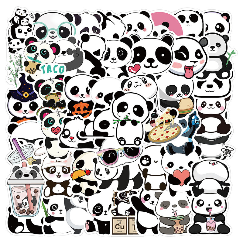 Cute Panda Cartoon Animal Adesivos, DIY, Graffiti, À prova d'água, Brinquedo engraçado do miúdo, Decalque, Bagagem, Skate, Legal, DIY, 10 Pcs, 30 Pcs, 50Pcs