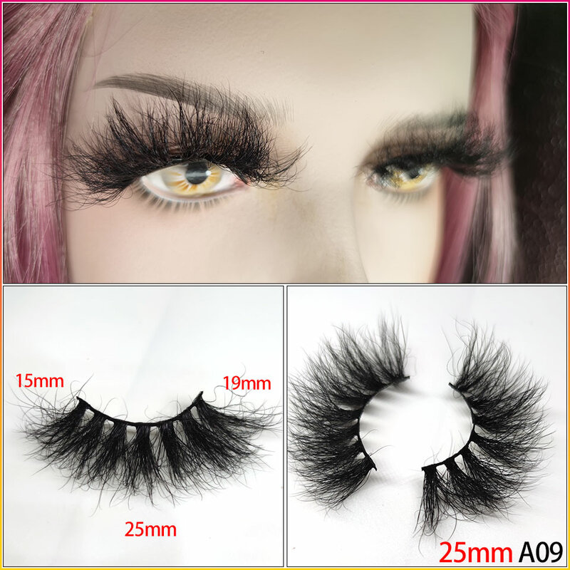 Fluffy Mink Eyelashes 25mm Lashes Makeup Thick 5D Mink False Eyelashes 100% Hand Made Eyelash For Wholesale