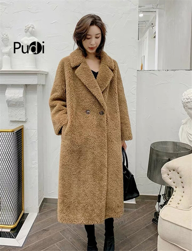 Casaco de lã arégua ct942 inverno 100%, jaqueta feminina sobre o tamanho, parka feminina, casaco longo de pele de ovelha