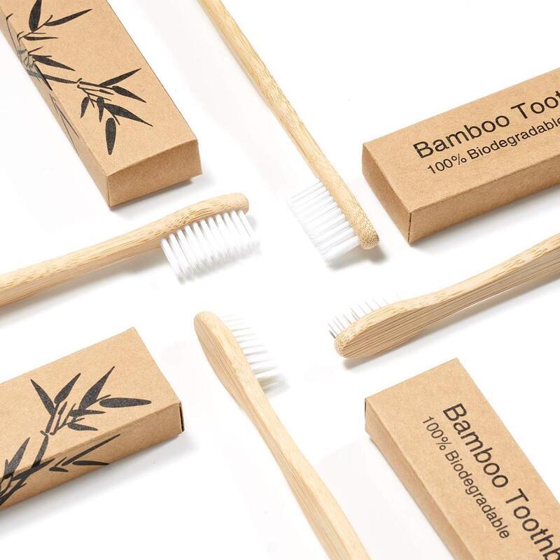 Escova de dente de bambu 100% natural, escova de dente ecológica de madeira, natural, sem bpa, dourada, macia, biodegradável, 10 peças