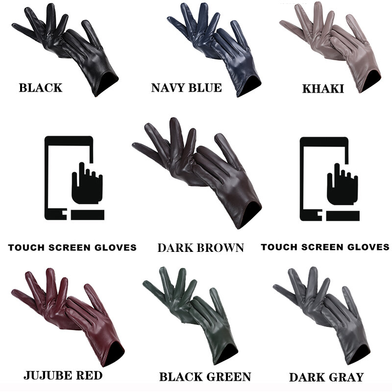 Modne damskie rękawiczki z owczej skóry, skórzane rękawiczki damskie, cienkie rękawiczki do ekranów dotykowych, ciepłe damskie zimowe rękawiczki-2001