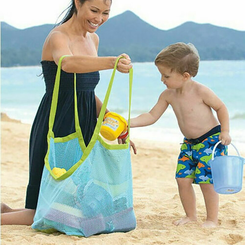 Portable Beach Bag Foldable Toy Storage Bag Kids Mesh Drain Sand Organizer Tote Bags For Swimming Outdoor Sport D30